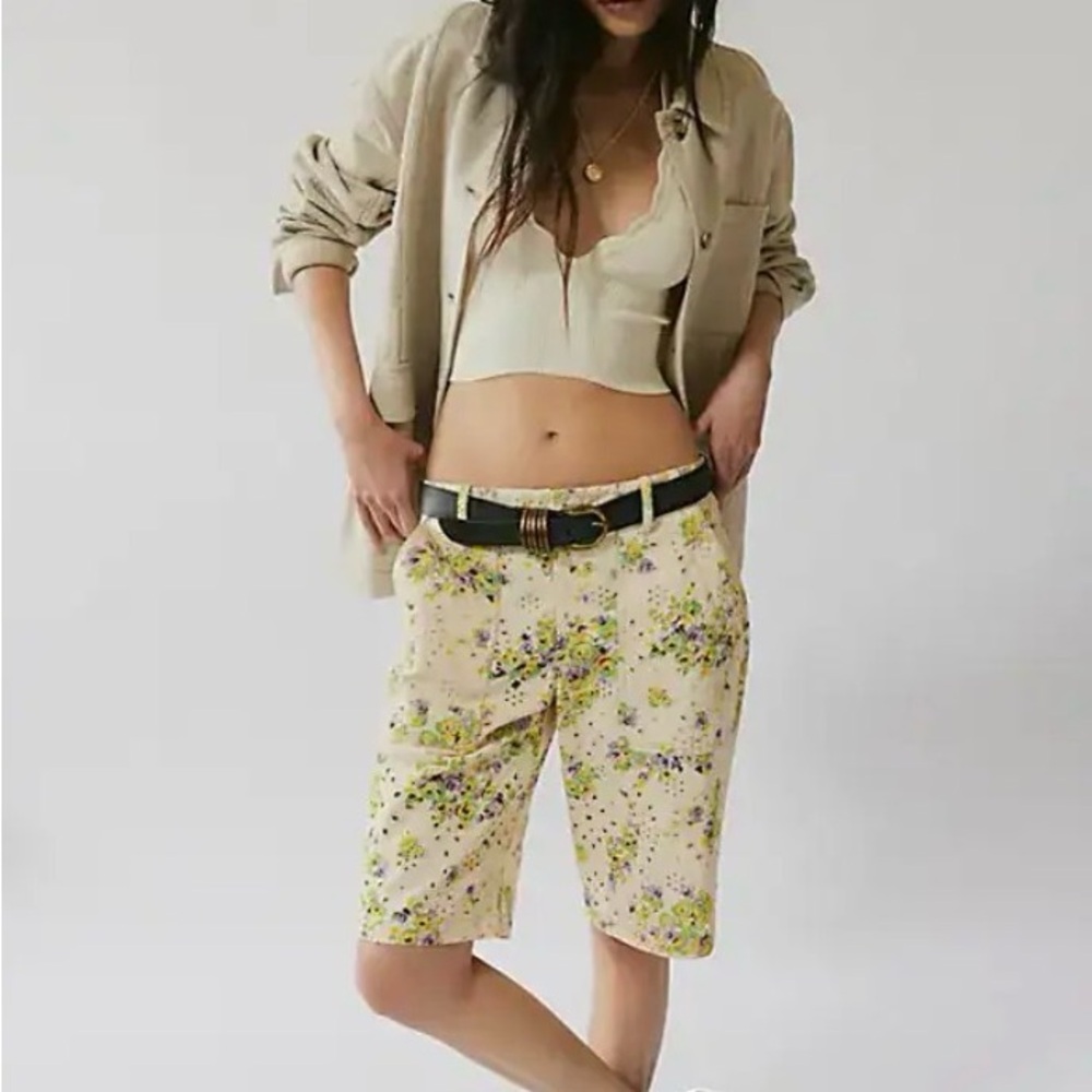Anna Sui Floral Print Cutout Bermuda Shorts, 2